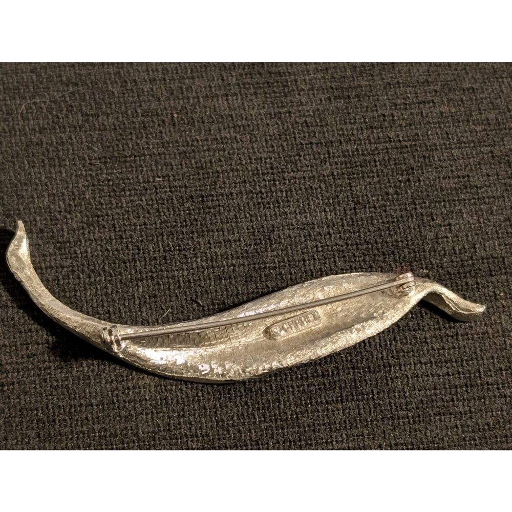 Vintage Large Charel Leaf Brooch Pin- Shiny Brushed Silver-tone Mid-century sf60 - Picture 7 of 8